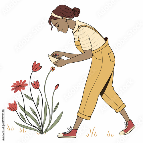 Woman smelling a flower flowers plants gardening