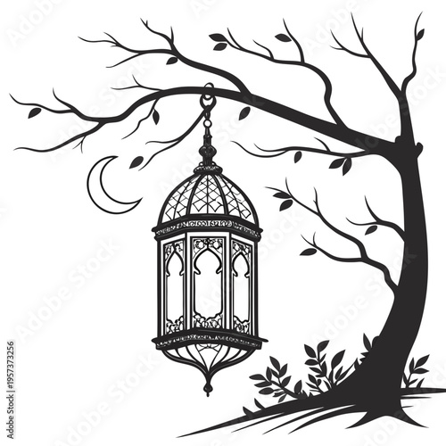 Lantern Hanging from Tree Branch hanging lantern moon