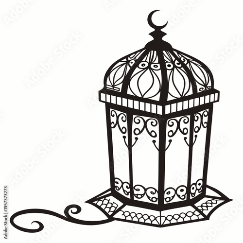 Black Lantern with Crescent Moon Finial decorative