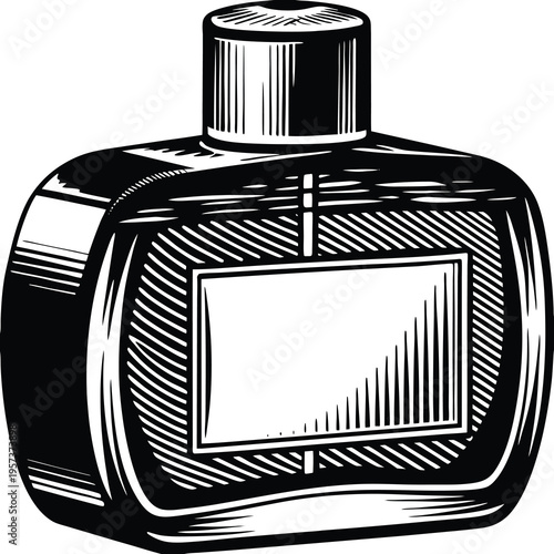 A monochromatic illustration of two tall cylindrical structures overlooking a wide dark landscape Vector, illustration