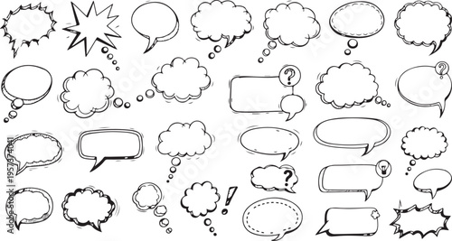 Speech bubble set blank comic balloon empty dialogue cloud cartoon shape vector illustration creative design isolated on red background 