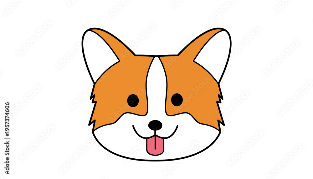 Fototapeta premium A cute corgi dog face illustration with a happy expression