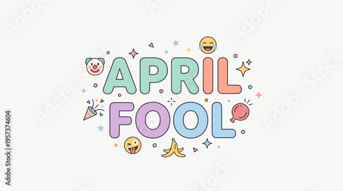 Colorful april fool's day graphic with cartoon elements