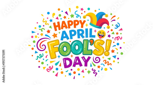 Vibrant april fools' day celebration graphic with colorful confetti