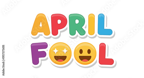 April fool's day colorful text with laughing emojis