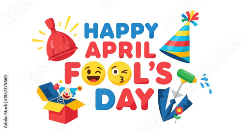 Vibrant april fools' day celebration image with colorful graphics
