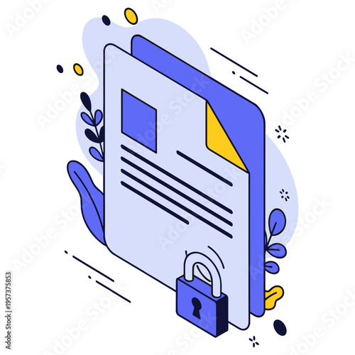 Secure document with lock icon and abstract leaf background