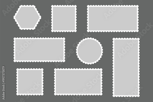 Foto Postage Stamp Frames Collection, Vintage Stamp Border Shapes Vector Set