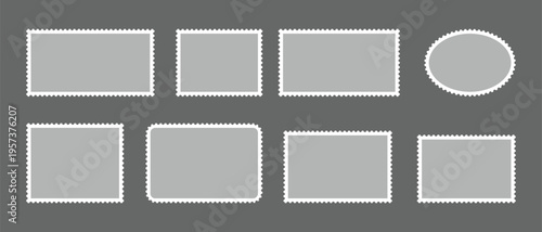 Postal Stamp Border Templates, Perforated Frame Shapes Vector Collection. Empty geometric frames with wavy edges.eps10
