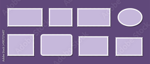 Postal Stamp Border Templates, Perforated Frame Shapes Vector Collection. Empty geometric frames with wavy edges.eps10