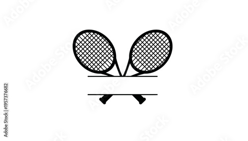 Tennis racket silhouette icon with net and handle details on white background