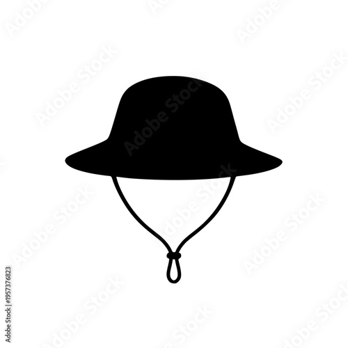 Wide brim sun hat flat style black white icon