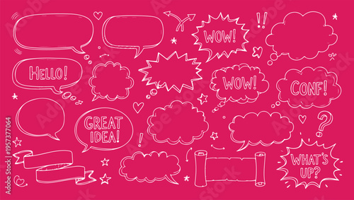 Chalky hand drawn crayon speech bubble collection for creative communication and design projects Hand drawn doodle speech bubbles and comic text expressions