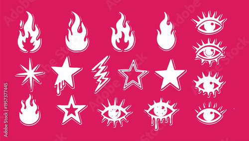 Set of silhouette flame and fire in vintage style. Hand drawn engraved monochrome bonfire sketch. 