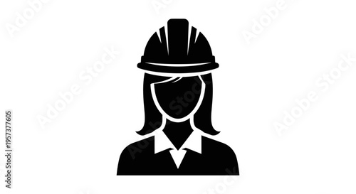 Professional female engineer wearing hard hat, isolated white background.