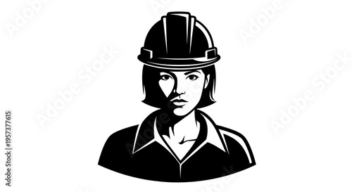 Detailed Illustration of a Confident Female Construction Worker or Engineer with Hard Hat on Isolated White Background