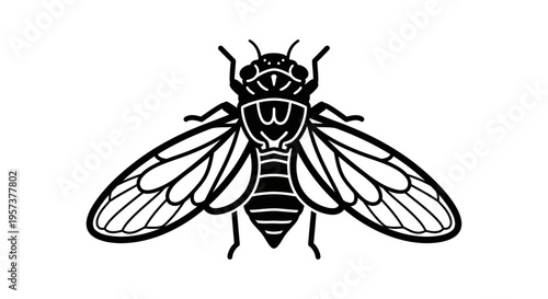 Detailed Black Silhouette of a Flying Insect Bee or Fly, isolated white background