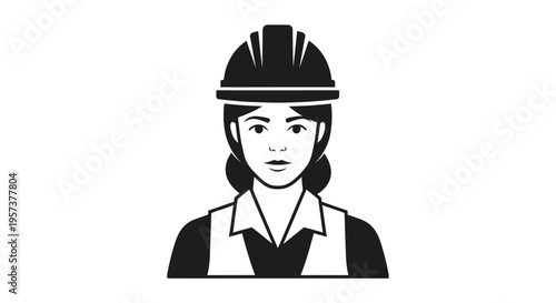 Confident Woman Engineer Wearing Hard Hat and Uniform Bust Icon, isolated white background