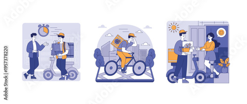 Delivery Service Process Vector Illustration Set