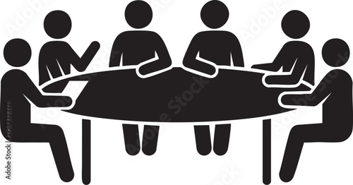 Business Team Meeting Discussion Around Table Silhouette Icon
