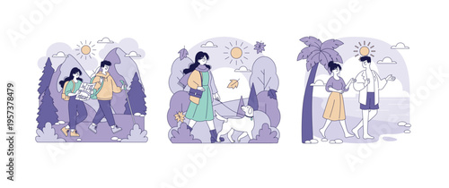 People Enjoying Outdoor Activities Vector Illustration