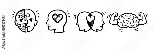 Mental health and emotional intelligence concept with brain and heart symbols
