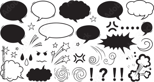 Chalky hand drawn crayon speech bubble collection for creative communication and design projects Hand drawn doodle speech bubbles and comic text expressions