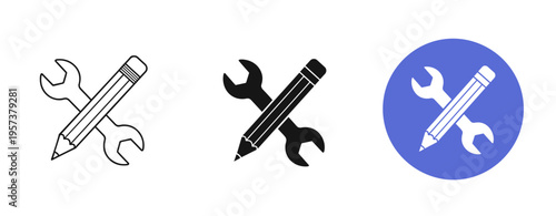 Pencil and wrench icons in outline, solid, and circle background styles