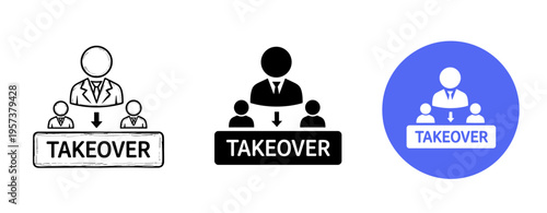 Takeover concept icons: business strategy and leadership transition