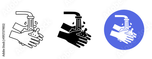 Handwashing icons: black and white with blue circular background