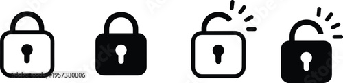 Vector padlock icons showing locked and unlocked security states, representing privacy, access control, authentication, and digital protection concepts.