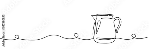 Pitcher drawn in continuous line sitting on plain white background, none editable strokes