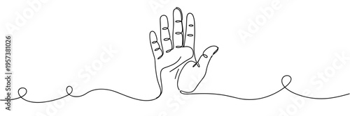 Raised hand emerging from wavy line in minimalist white scene, none editable strokes