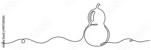Pear fruit outlined standing on continuous single line, none editable strokes