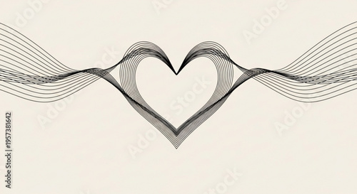 Heart shaped lines forming love symbol on beige background abstract illustration