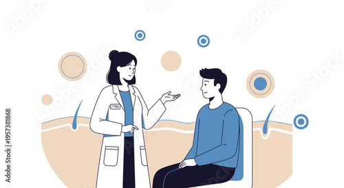 Dermatologist Consults Patient About Skin Health, Illustrating Healthy Skin Cells and Hair Follicles