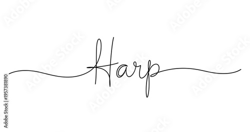 Elegant calligraphy of the word harp in black script on white background. No editable strokes