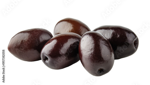 Tableau sur toile Five delicious ripe black olives, glossy and smooth texture, healthy Mediterrane