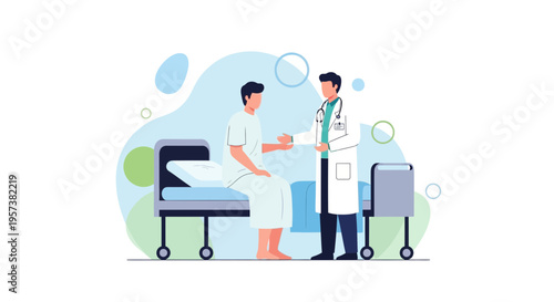 Doctor examining patient in hospital bed, medical checkup, healthcare concept