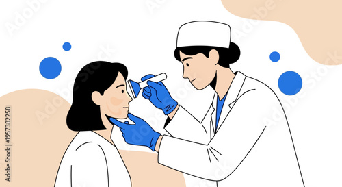 Doctor examining patient's eye with ophthalmoscope, medical checkup, healthcare concept
