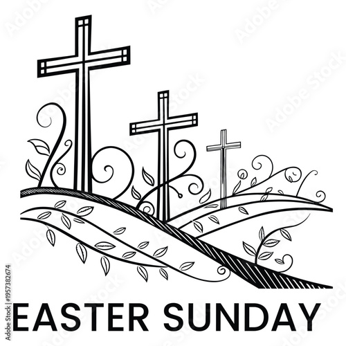 Three Crosses on Calvary Hill Easter Sunday Decorative Vector