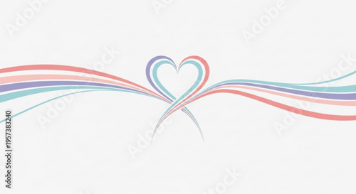 Heart shaped colorful ribbon lines intertwined in love symbol on white background for valentine's day or romantic gestures