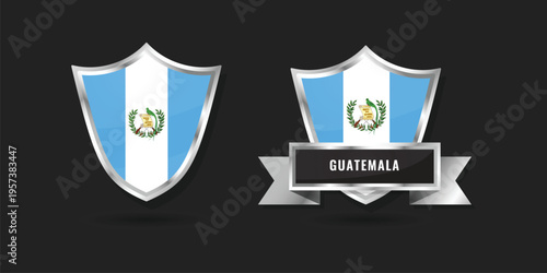 High-quality 3D metallic shield and ribbon featuring the national flag of Guatemala, perfect for Central American heritage and patriotic branding projects.