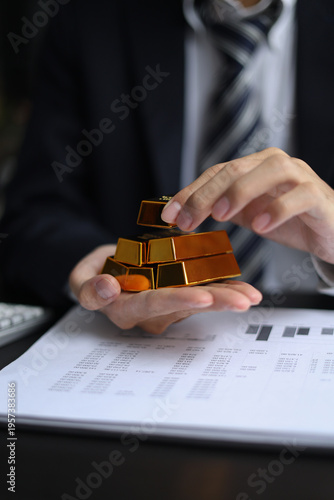 Gold investment. Strategic wealth management and secure gold commodity trading concept