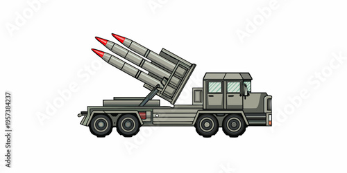 Cartoon illustration of a military vehicle launching multiple rockets