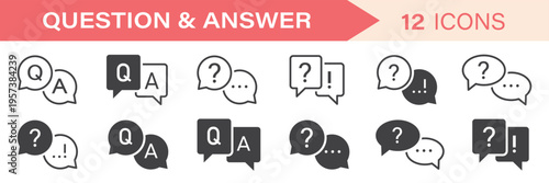 Question and answer icon set. Chat  speak bubble  Q and A  ask  support  dialog  help center symbol on white background - stock vector.
