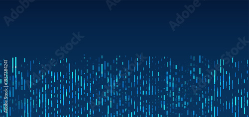 Abstract digital data bars with glowing blue light on dark background, technology concept for big data, network, and information flow with minimal layout and copy space.