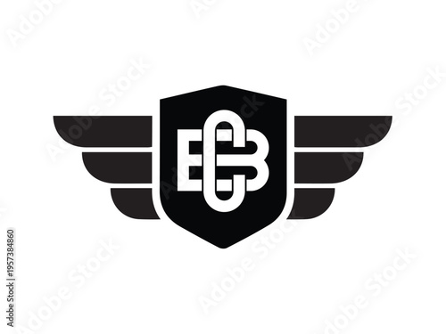 Black shield logo with wings and intertwined initials