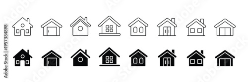 House Home Icon Set  Real Estate Building, Property, Residence Outline and Solid Vector Icons .eps10
