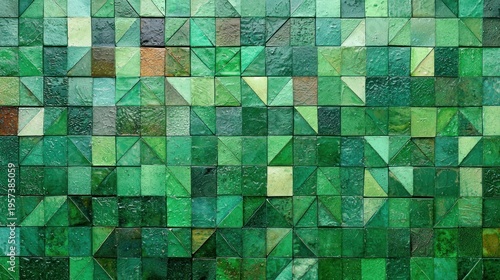 Green geometric pattern tiles texture